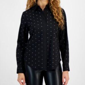 Bar lll XL Women black embellished button blouse